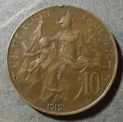 France 10 Centimes Coin Dated 1912 Very Good For This Type Of Coin • £1.50
