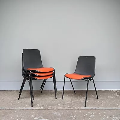 10 Available - Vintage Orange Vinyl Stacking Chairs By Remploy - Cafe Bar • £35