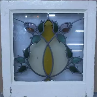 OLD ENGLISH LEADED STAINED GLASS WINDOW Pretty Rose Buds 16.25  X 17  • $250