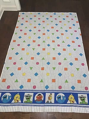 Vintage JP Stevens Sesame Street Shapes Twin Flat Sheet White Blue FREE SHIPPING • $14.99