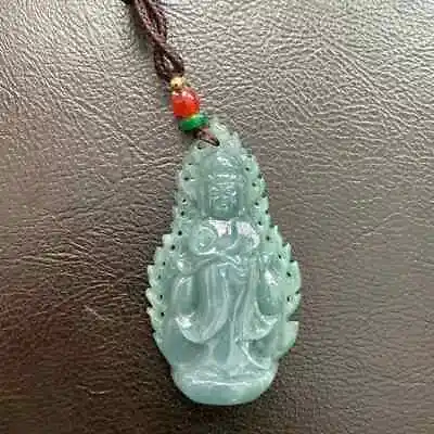 Carving Kwan Yin Quan Yin Female Buddha Natural Jade Burma 100% Pendant Necklace • $238
