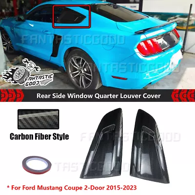 For Ford Mustang Coupe 15-23 Carbon Fiber Style Rear Window Quarter Louver Cover • $99.89