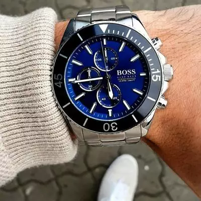 £93.99 • Buy New Genuine Hugo Boss Hb1513704 Ocean Edition Silver Navy Dial Steel Men's Watch