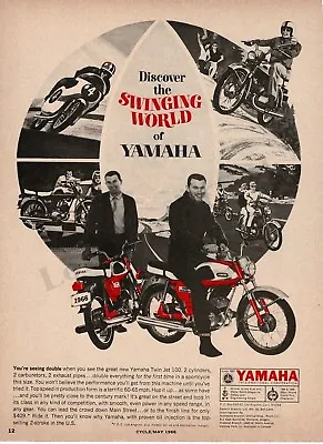 1966 Yamaha Twin Jet 100 Motorcycle Discover The Swinging World VINTAGE Print Ad • $8.95