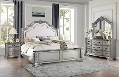 NEW Antique Gray King Queen 4PC Bedroom Set Traditional Furniture Bed/D/M/N • $2999.99