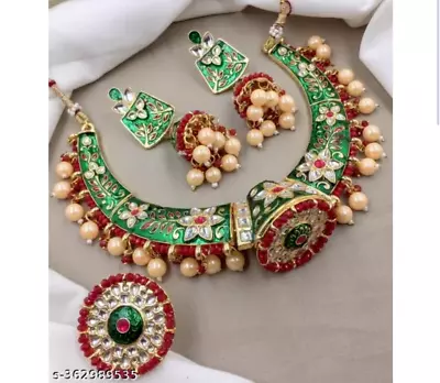 Traditional Indian Multi Enameled Kundan Meenakari Hasli Wedding Necklace • $70.69