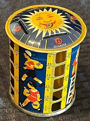 Vintage Louis Kreigsfeld ROTATING COIN BANK Tin Metal 3.5  Sun Burst • $14.99