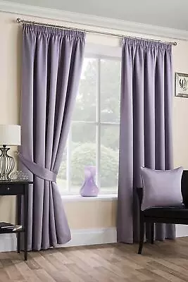 SATEEN WOVEN BLACKOUT 45  X 54  MAUVE PENCIL PLEAT UNLINED READY MADE CURTAINS  • £21.99