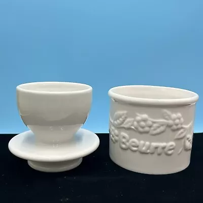 Butter Bell Crock Beurre French White Embossed Floral L. Tremain Butter Keeper • $12
