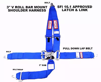 Blue Safety Harness 5 Point Sfi 16.1 V Roll Bar Mount 3  Racing Latch & Link • $66.95