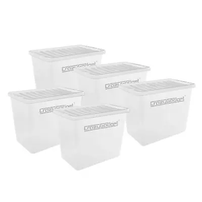 80L Large Plastic Storage Clear Box With Clear Lid - Set Of 5 • £36.99