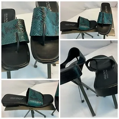 Mila Paoli Sandals Shoes Sz 7.5 B Women Teal Blue Black Leather Italy YGI G1-159 • $39.98