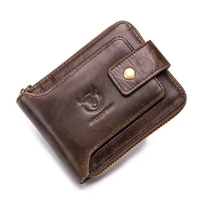 Vintage Cowhide Leather Zipper Wallet RFID Anti-theft Brush Travel Money Clip • $19.99