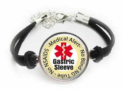 Gastric Sleeve Medical Alert Bracelet Leatherette Cord Bariatric Surgery Alert • $14.95