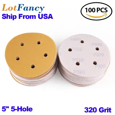 $17.99 • Buy 5 Inch 320 Grit Hook Loop Sanding Discs Orbital Round Sander Sandpaper Sheet Pad