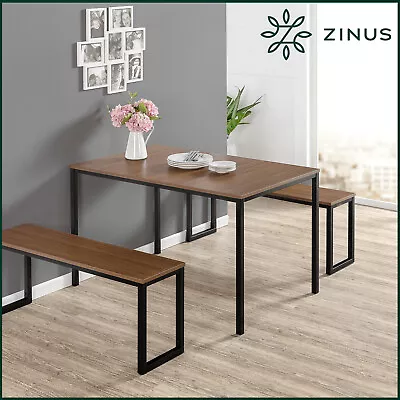 $279 • Buy Zinus Dining Table Set Bench Metal Wood Kitchen Cafe Restaurant Industrial Black