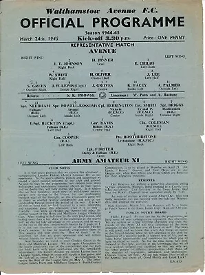 Walthamstow Avenue V Army Amateur X1 (Representative Match 24.03) 1944/1945 • £24.99