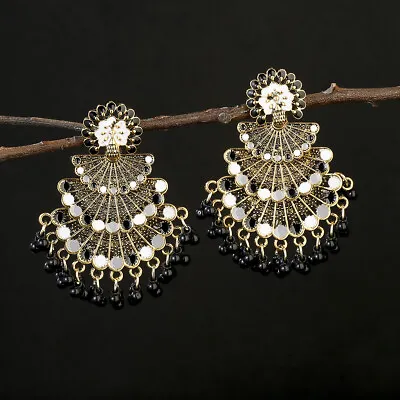 Ethnic Peacock Indian Earrings Gypsy Bead Tassel Jhumka Earrings Fashion Jewelry • $7.08