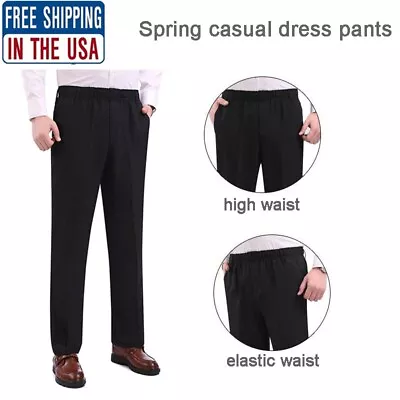 Men's Suit Pants Straight Suit Pants Loose Casual Wide Leg Trousers Elastic Wai • $22.99