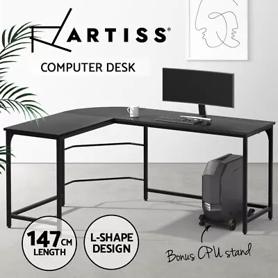 Artiss Computer Desk L-Shape Corner CPU Stand Office Study Table Black 147CM • $126.95