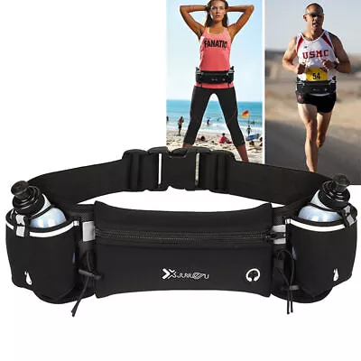Running Belt With Water Bottle Unisex Sports Jogging Phone Keys Waist Bag Travel • £11.53