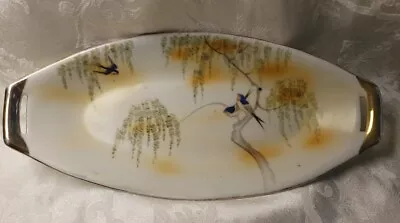 Vintage Nippon S & K Celery Sushi Serving Dish Hand Painted  Birds Trees • $18