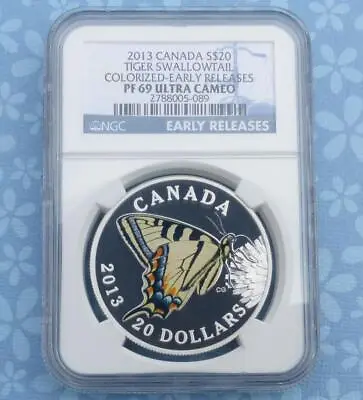 $99.71 • Buy 2013 NGC PF 69 U-Cam Tiger Swallowtail Canada $20 Butterfly Coin, .9999 Silver