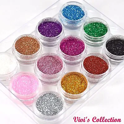 12 Loose Fine Glitter Dust Pots Eye Shadow Face Body Painting Set Nail Art UK  • £4.59