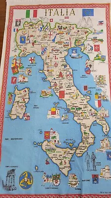 ITALY MAP VINTAGE DISH TEA TOWEL ROME VENICE FLORENCE 100% Cotton • $14.99