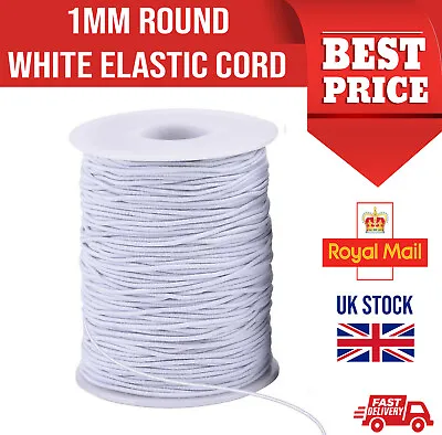 £2.99 • Buy 1mm White Black Thin Round Elastic Polyester Cord Strap Sewing Craft Masks 