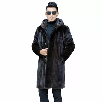 Winter Men's Fur Coat Hooded Long Faux Mink Fur Mink Loose Casual Fur Warm Coat • $113.18