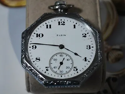Vintage 1919 ELGIN Grade 315 12s 15J Pocket Watch W/Octangle Case -4 Repair • $73.25