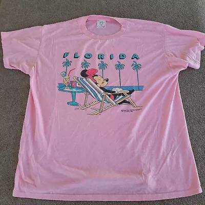 Vintage Minnie Mouse Shirt Pink Disney Sherry MFG Colorful Florida Palms Beach • $49.65