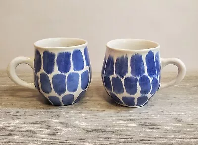 M&S Stoneware Tea /Coffee Mugs Pair Blue & White Giraffe Print • £14.99