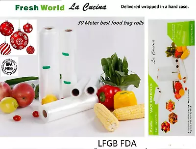 3X 22 CM Food Vacuum Sealer Bags Rolls Saver Storage Reusable  BPA Free • $27.93