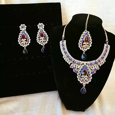 Indian Jewellery: 4pc Stone Work Set In Pink/Purple And Silver • $70