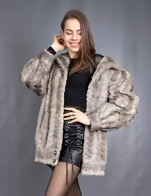 3433 Glamorous Real Silver Mink Coat Luxury Fur Jacket Beautiful Look Size L • $1