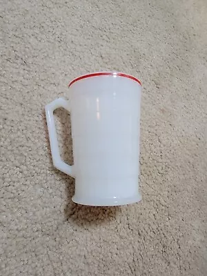 Vintage Red Rimmed Milkglass Mug 4 Inches • $4