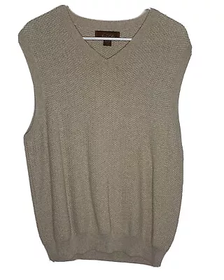 Tasso Elba Knitted Sweater Vest Tan Khaki V-Neck Pullover Waffle Knit Medium • $17