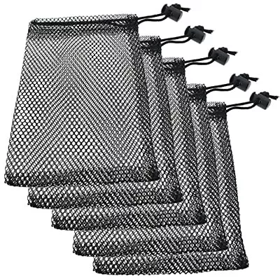 Small Mesh Bags 5pcs Black Nylon Mesh Drawstring Bags Durable Drawstring Net Bag • $13.29