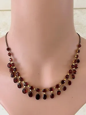 £2250 • Buy 18ct Gold Victorian Natural Old Cut Garnet Exceptional Heavy Necklace
