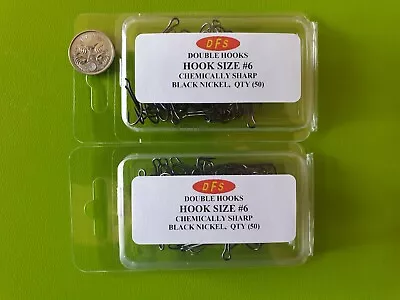 100x DFS Size 6 DOUBLE Fishing Hooks Black Nickel Chemical Sharp • $16