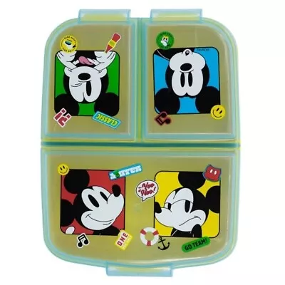 Mickey Kids Character 3 Compartment Reusable Sandwich Lunch Box Licenced Item • £12