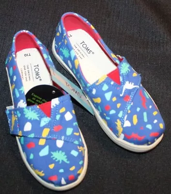 New TOMS Boys Blue Shoes With Dinosaurs Size 10 • $19.99