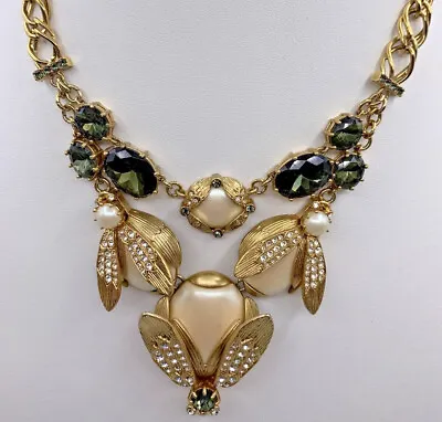 VTG Ann Taylor Massive Bug Insect Crystals Gold Tone Chain Statement Necklace • $79.50