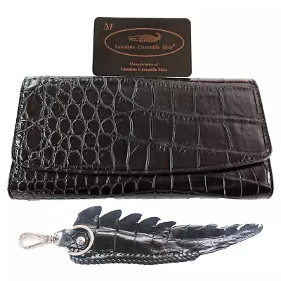 Genuine Real Crocodile Alligator Belly Skin Leather Trifold Clutch Black Wallet • $75