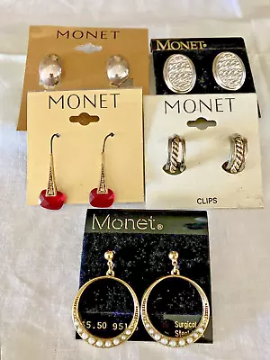 Lot Of  5 ~ Vintage Earrings On Cards By Monet • $12.62