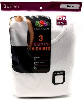 3 White Big Man 4XB 58-60 Inch A-Shirt Tanks Fruit Of The Loom 4EG 147-152 CM • $24.99