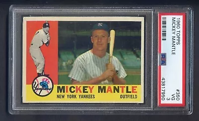 1960 Topps Baseball Mickey Mantle #350 PSA 3 New York Yankees Very Nice • $387.77