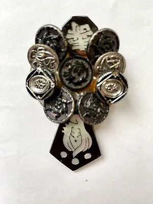 Vintage Unique Handcrafted OOAK  Metal Plastic Inlay Mother Of Pearl Button Pin • $24.95